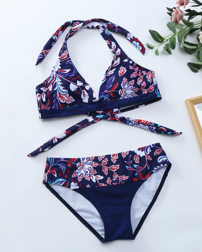 Bikini Halter Élégant Fleuri - Bikinis