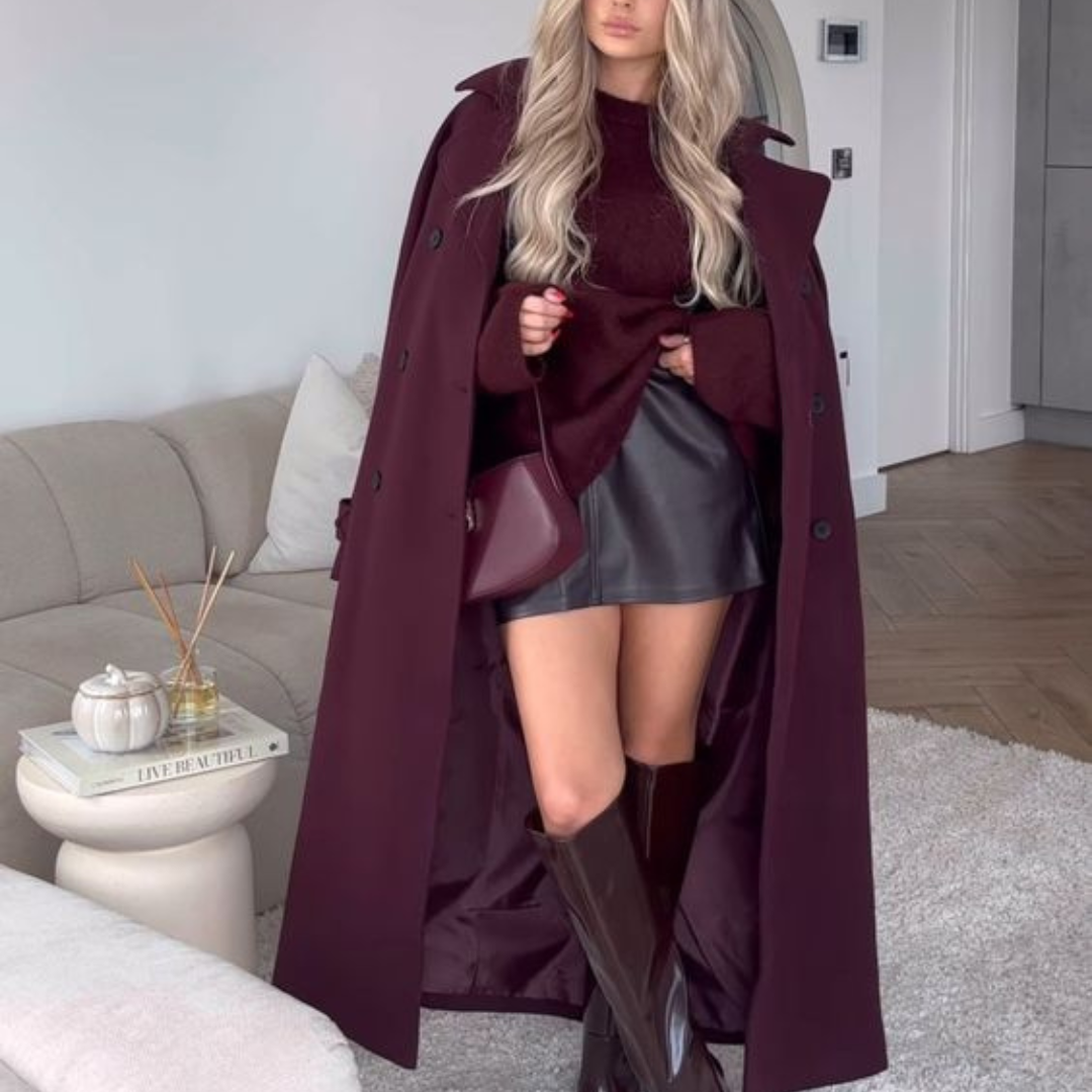 Burgundy Trench Coat pour Femme