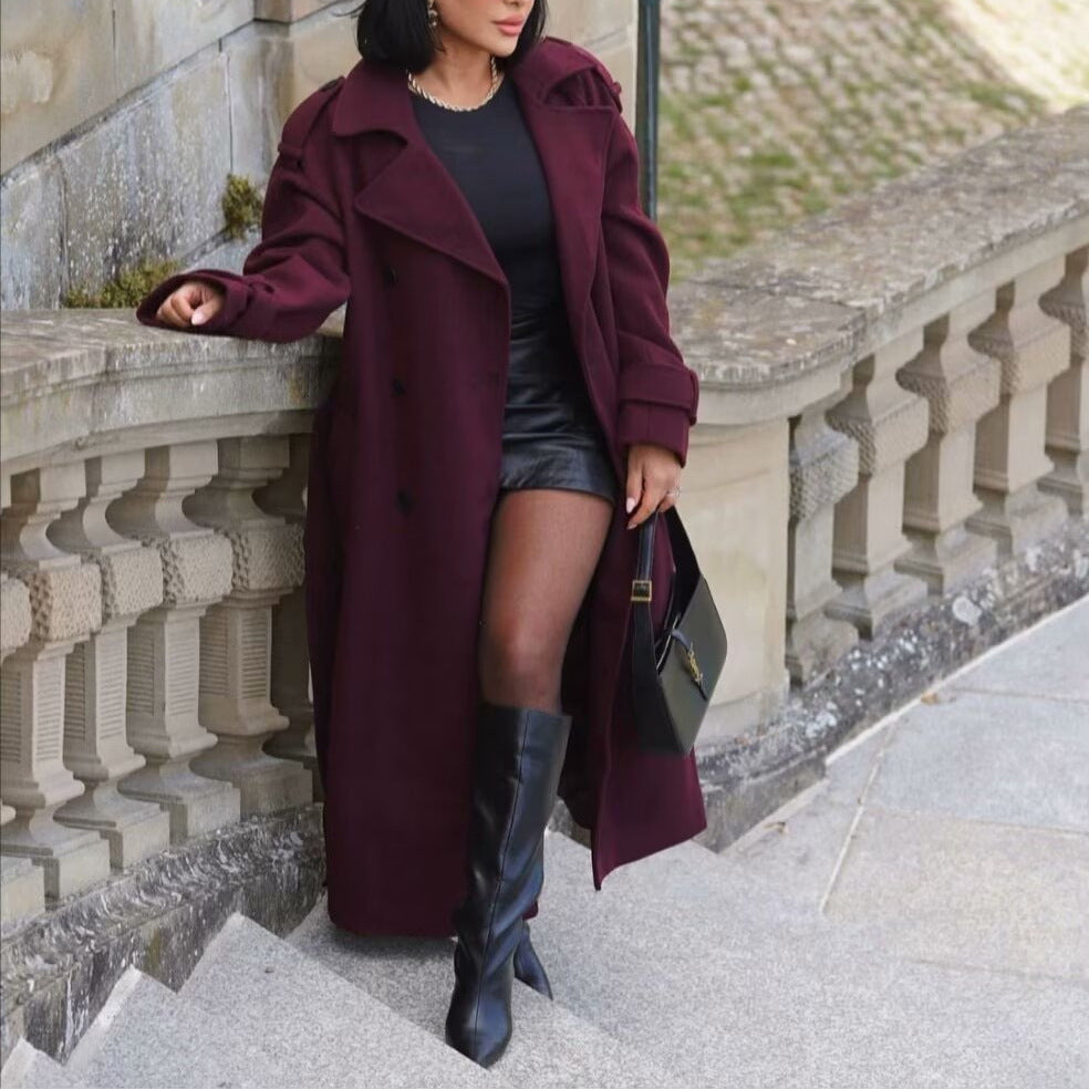 Burgundy Trench Coat pour Femme