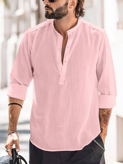 Chemise en Lin Manches Longues (1 + 1 Gratuit) - Rose / S - 46 - shirt