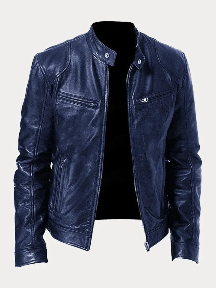 Fernand - Veste en cuir casual - Bleu Marine / S - Coats & Jackets