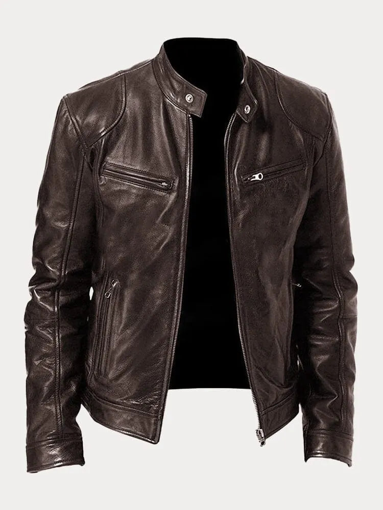 Fernand - Veste en cuir casual - Marron / S - Coats & Jackets