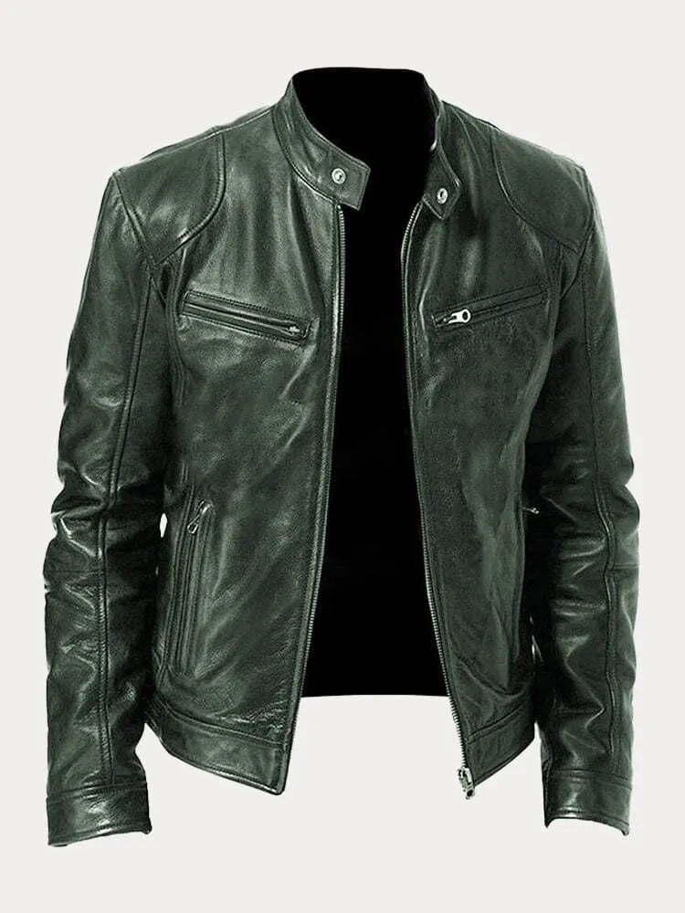 Fernand - Veste en cuir casual - Vert Militaire / S - Coats & Jackets