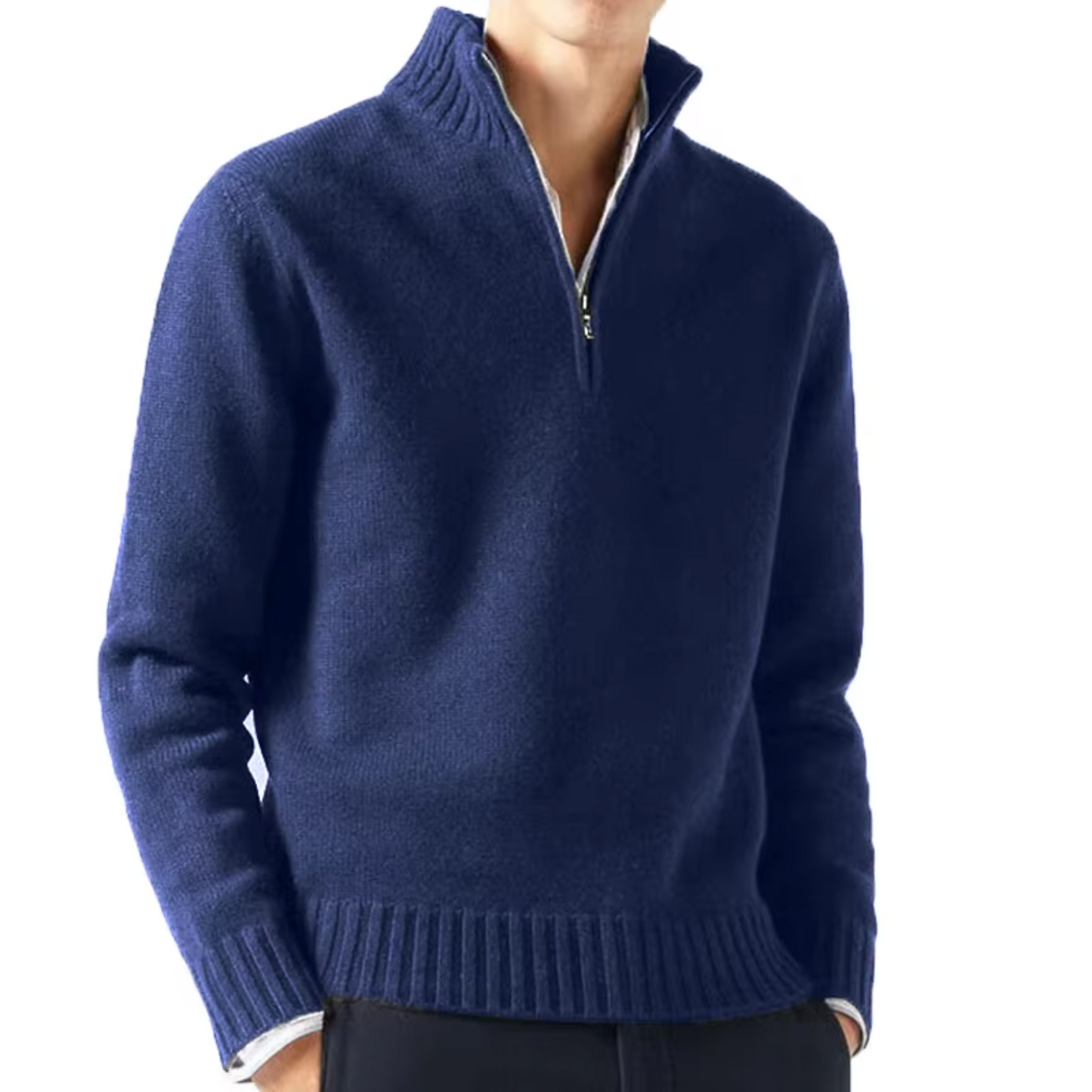 Léo | Pull Zippé Prestige en Cachemire - Bleu Marine / S