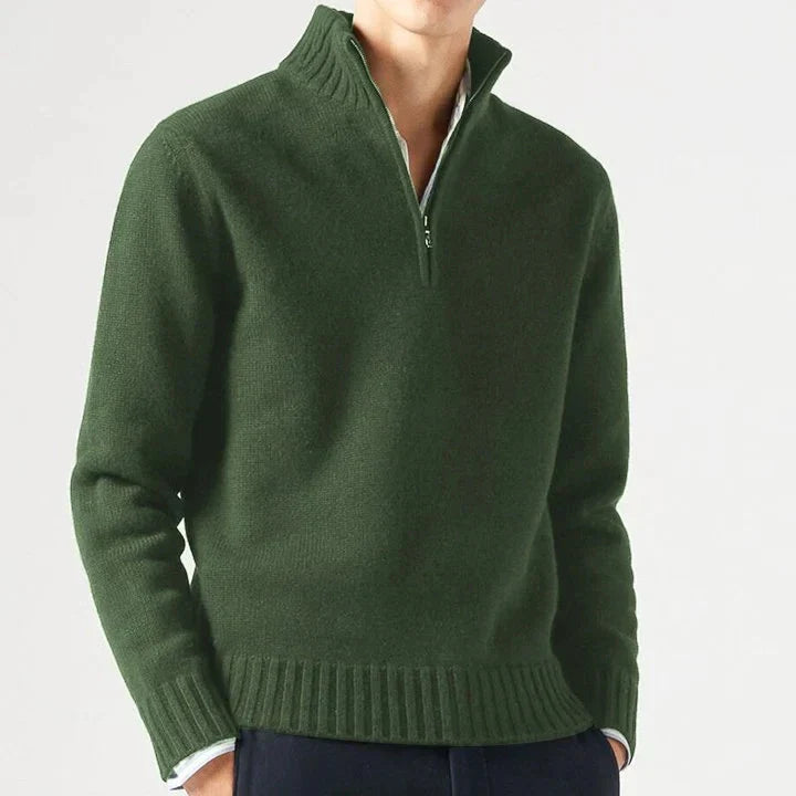 Léo | Pull Zippé Prestige en Cachemire - Vert Foncé / S