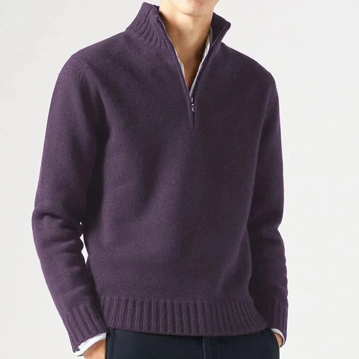 Léo | Pull Zippé Prestige en Cachemire - Violet / S