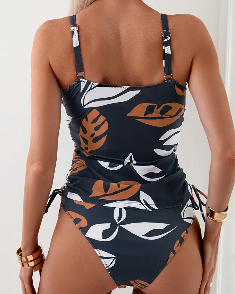 Maillot de Bain Tankini Élégant à Motif Feuilles - Swimsuits