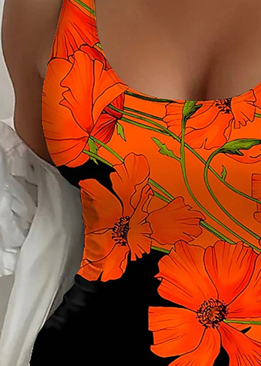 Maillot de Bain Une Pièce à Imprimé Floral Orange