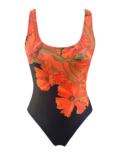 Maillot de Bain Une Pièce à Imprimé Floral Orange