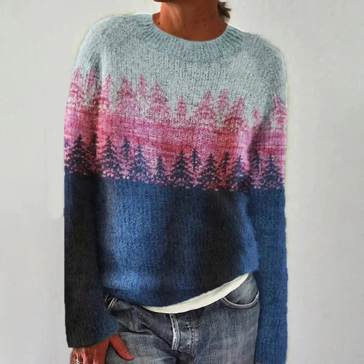 Maria - Pull Islandais Confortable - Bleu et rose / S - Sweaters & Pullovers