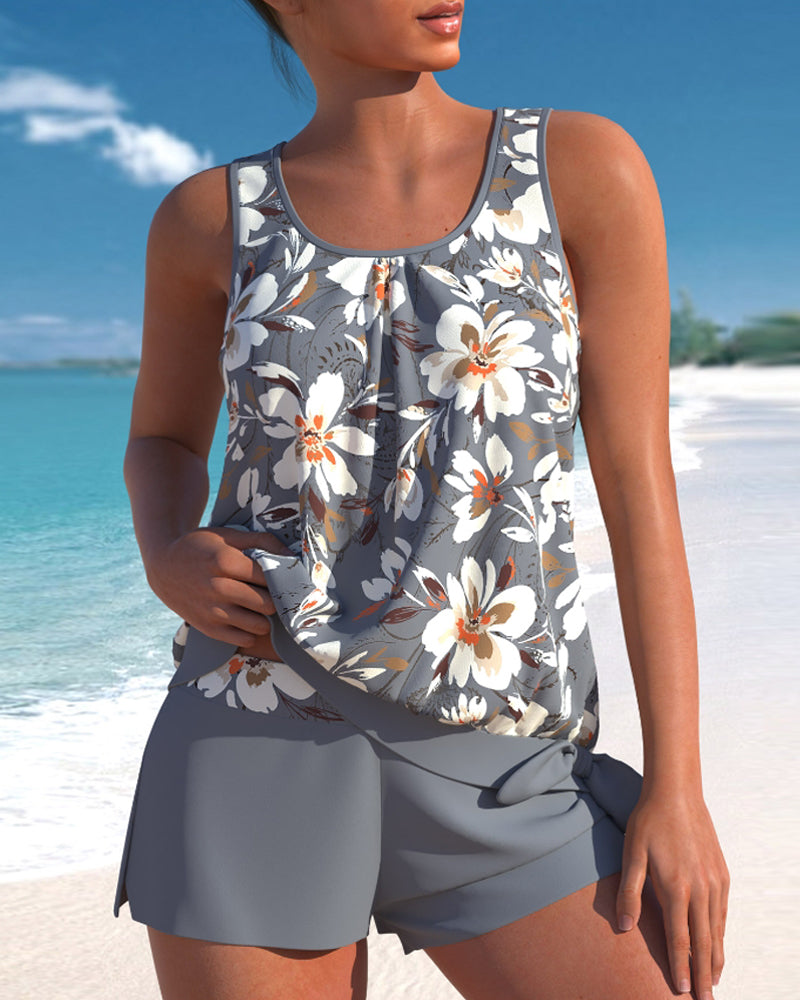 Tankini Décontracté à Imprimé Floral - Gris / S - Swimsuits