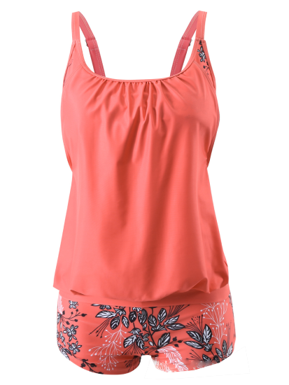 Tankini Floral avec Short et Col Carré - Tankinis