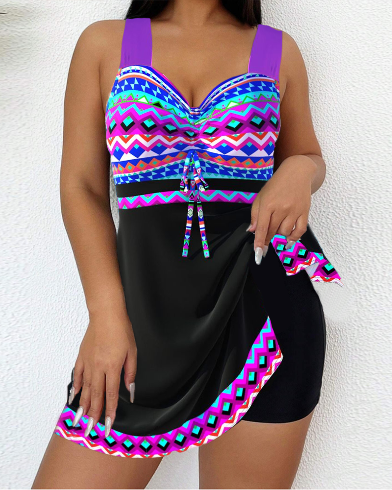 Tankini Géométrique Coloré avec Short - Swimdresses