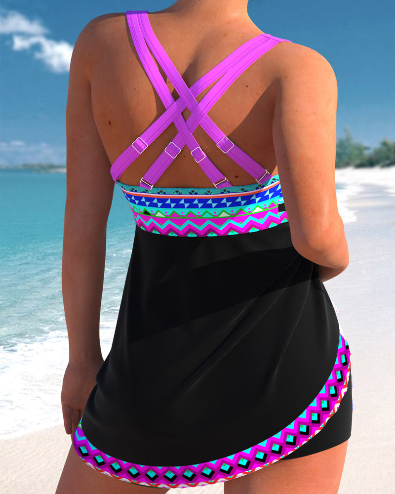 Tankini Géométrique Coloré avec Short - Swimdresses