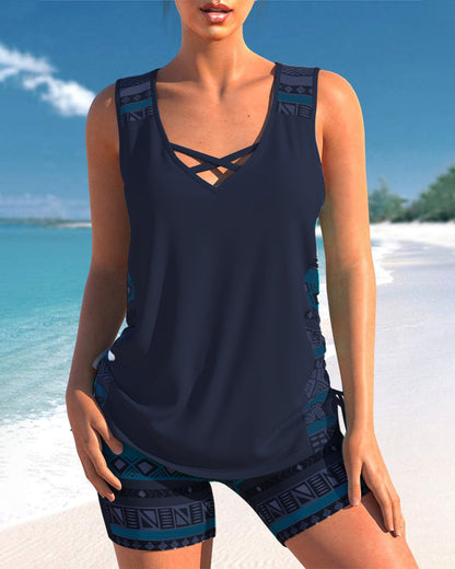 Tankini Moderne et Confortable avec Imprimés - Noir / S - Tankinis