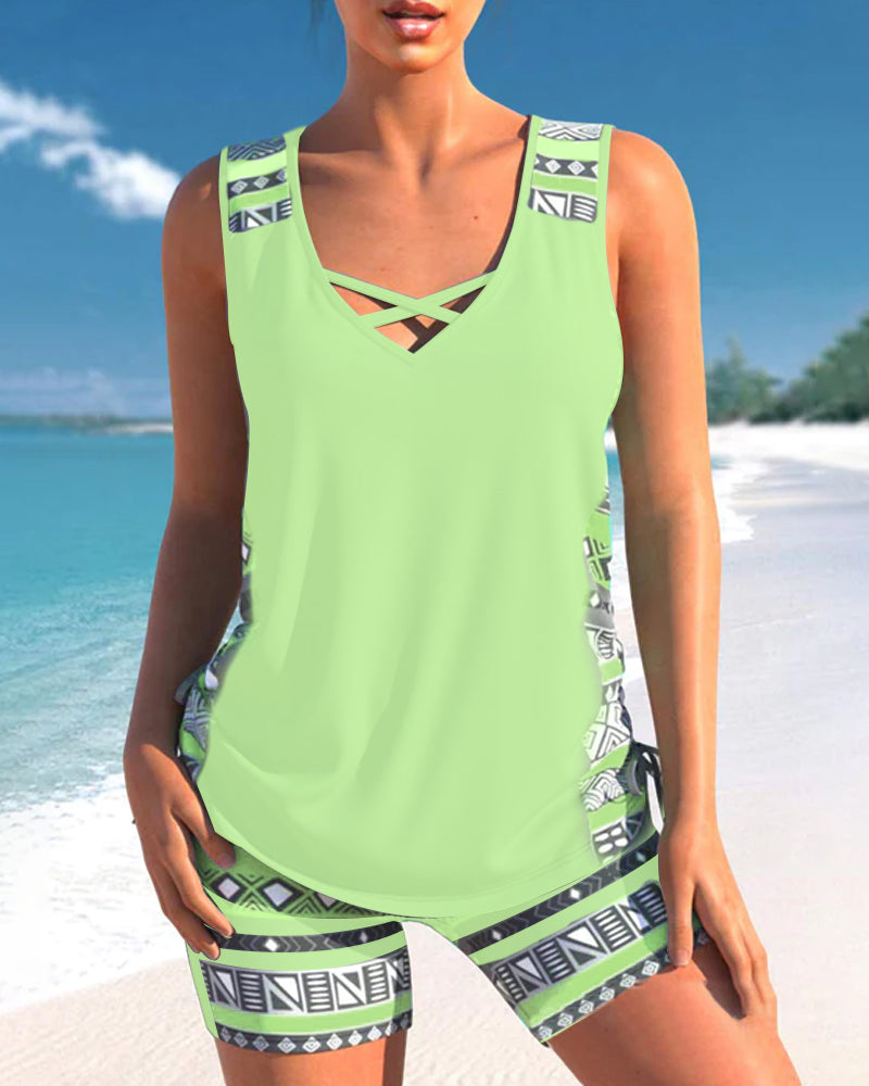 Tankini Moderne et Confortable avec Imprimés - Vert Pastel / S - Tankinis