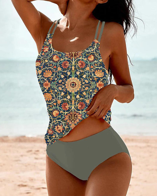 Tankini Taille Haute avec Imprimé Élégant - Vert / S - Swimsuits