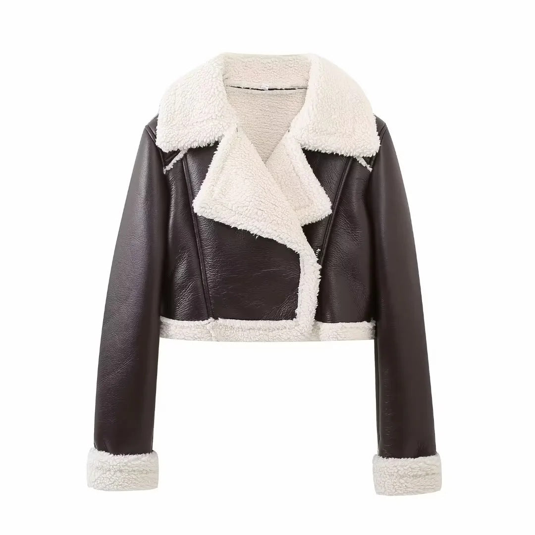 Veste Crop Top en Cuir Chic pour Femme - Marron / XS