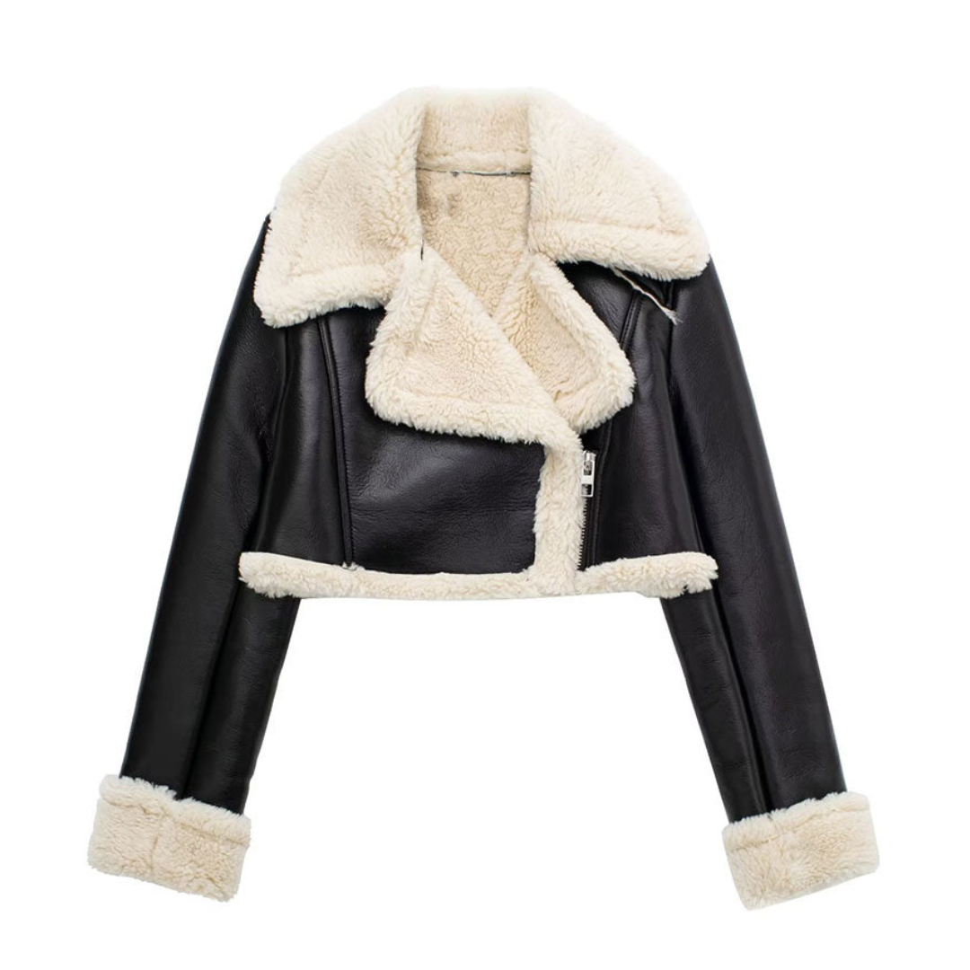 Veste Crop Top en Cuir Chic pour Femme - Noir / XS