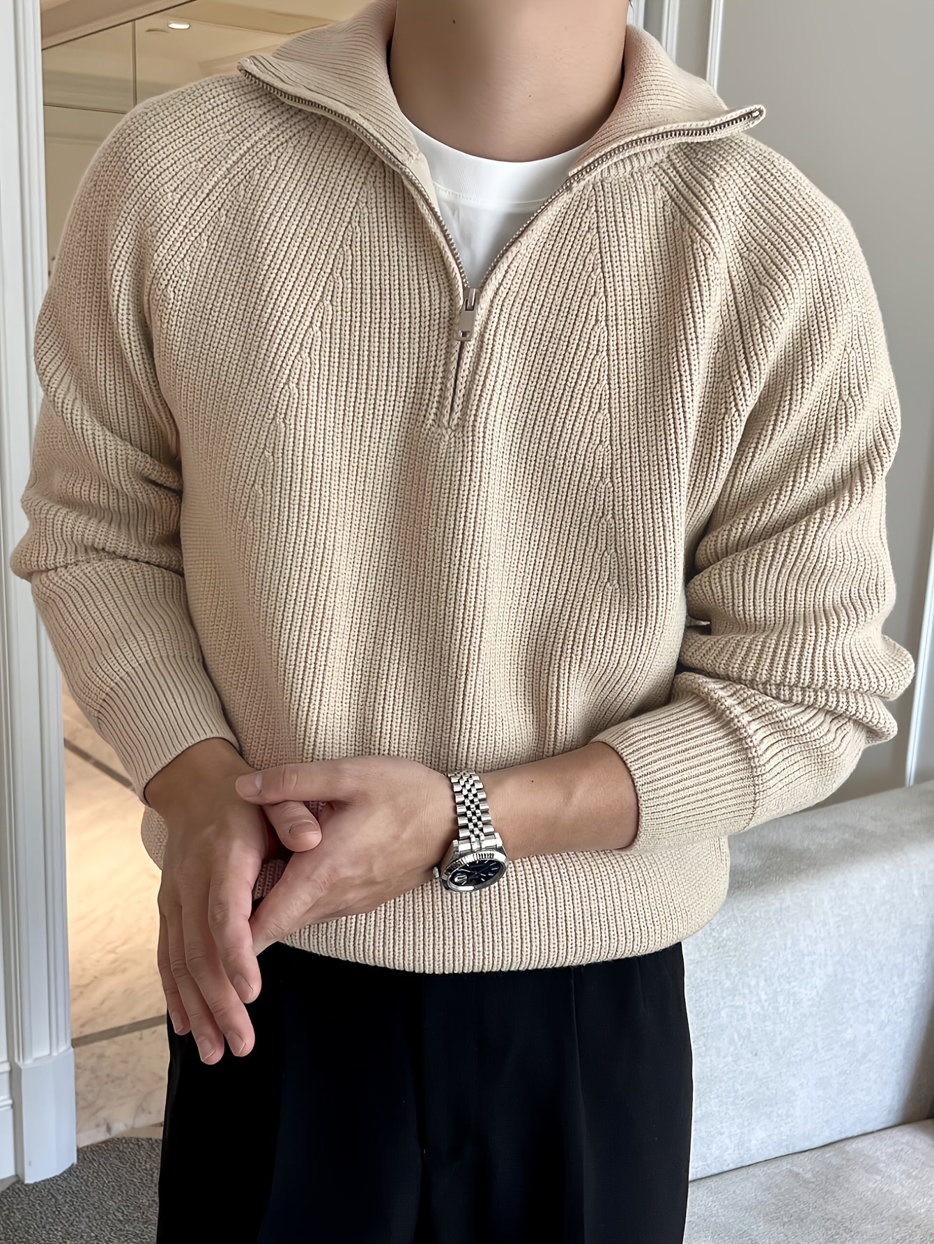 Veste Zippée en Tricot - Beige / S